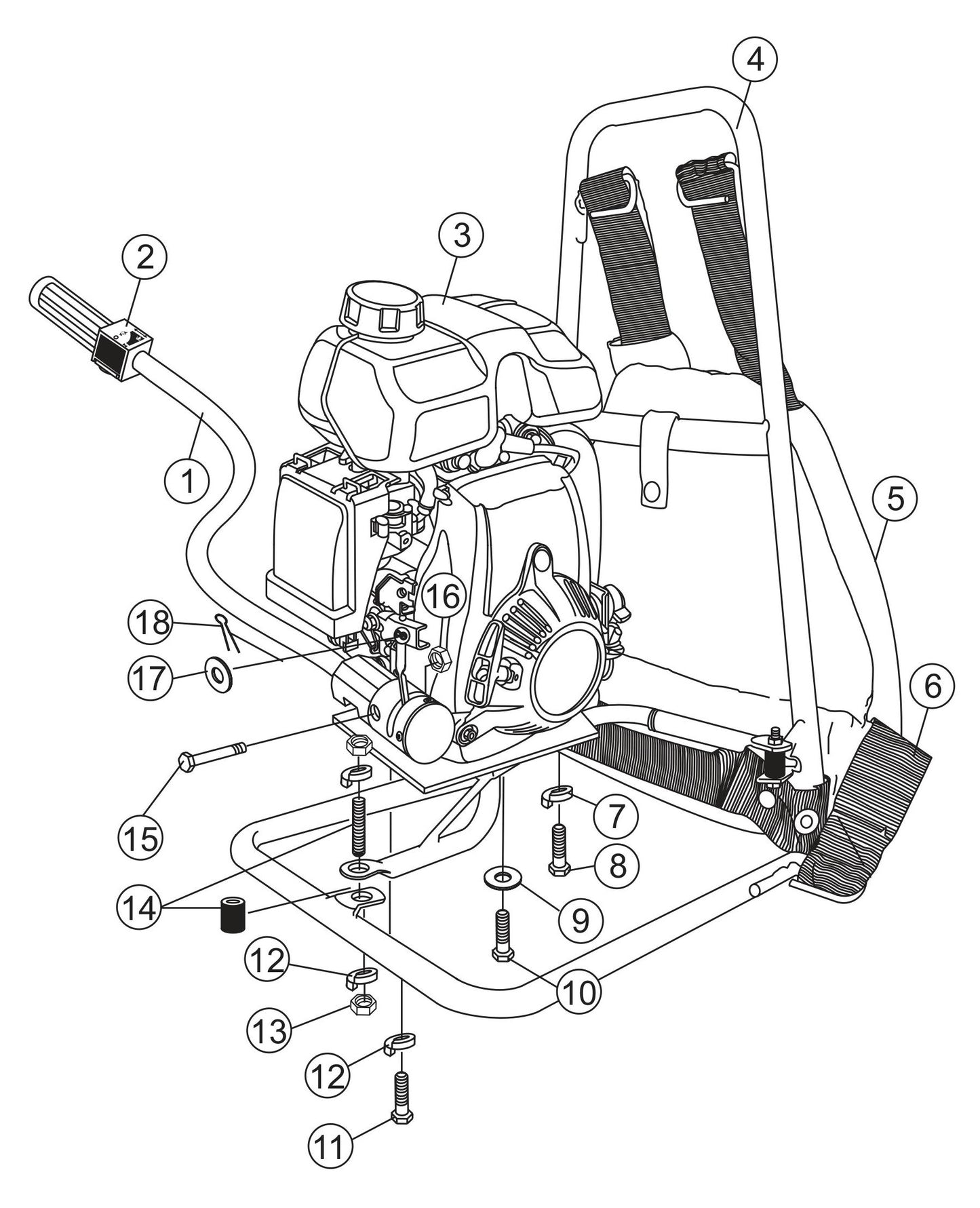 BP-25H Gasoline Vibrator- Frame Assembly Parts By Multiquip