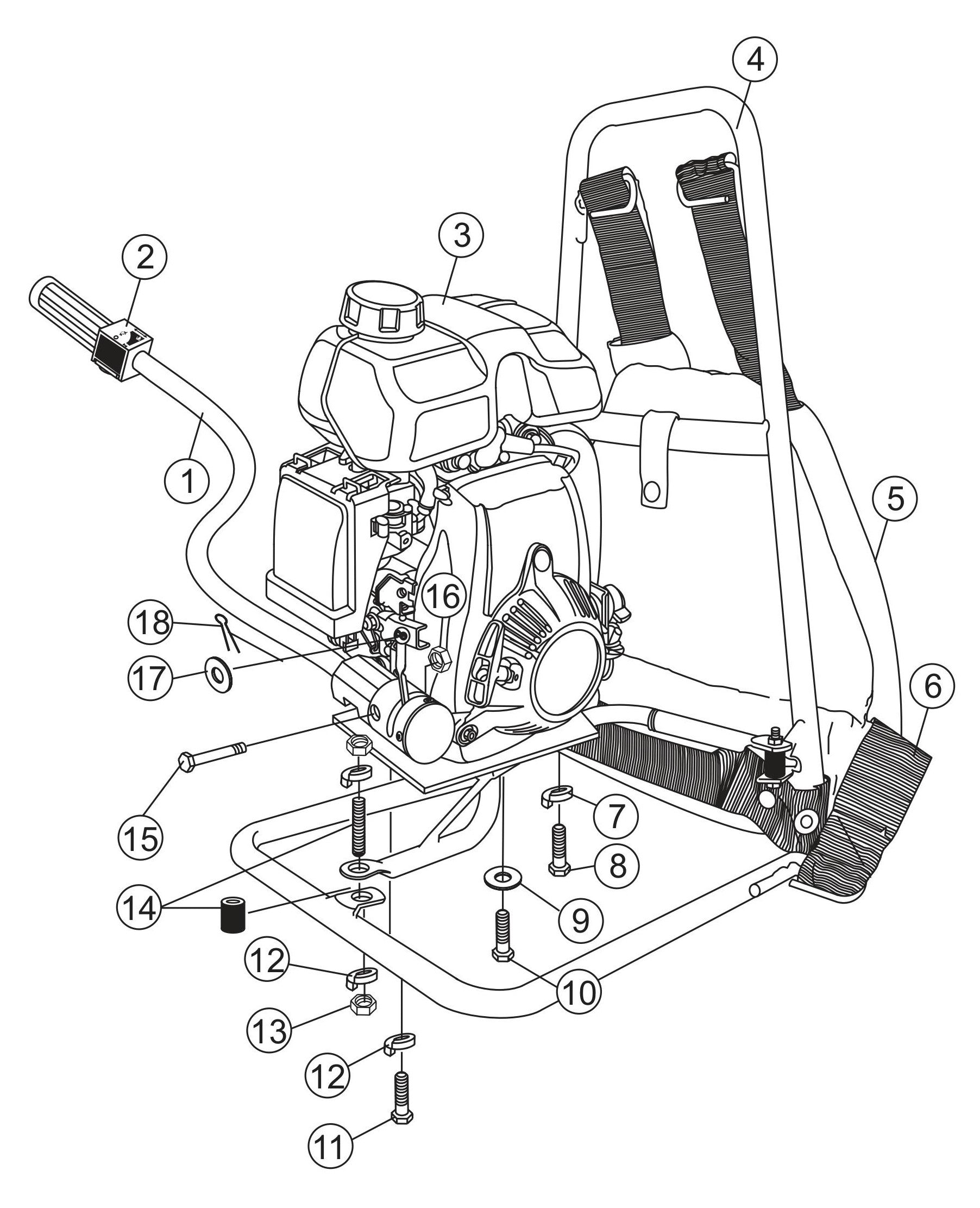 BP-25H Gasoline Vibrator- Frame Assembly Parts By Multiquip
