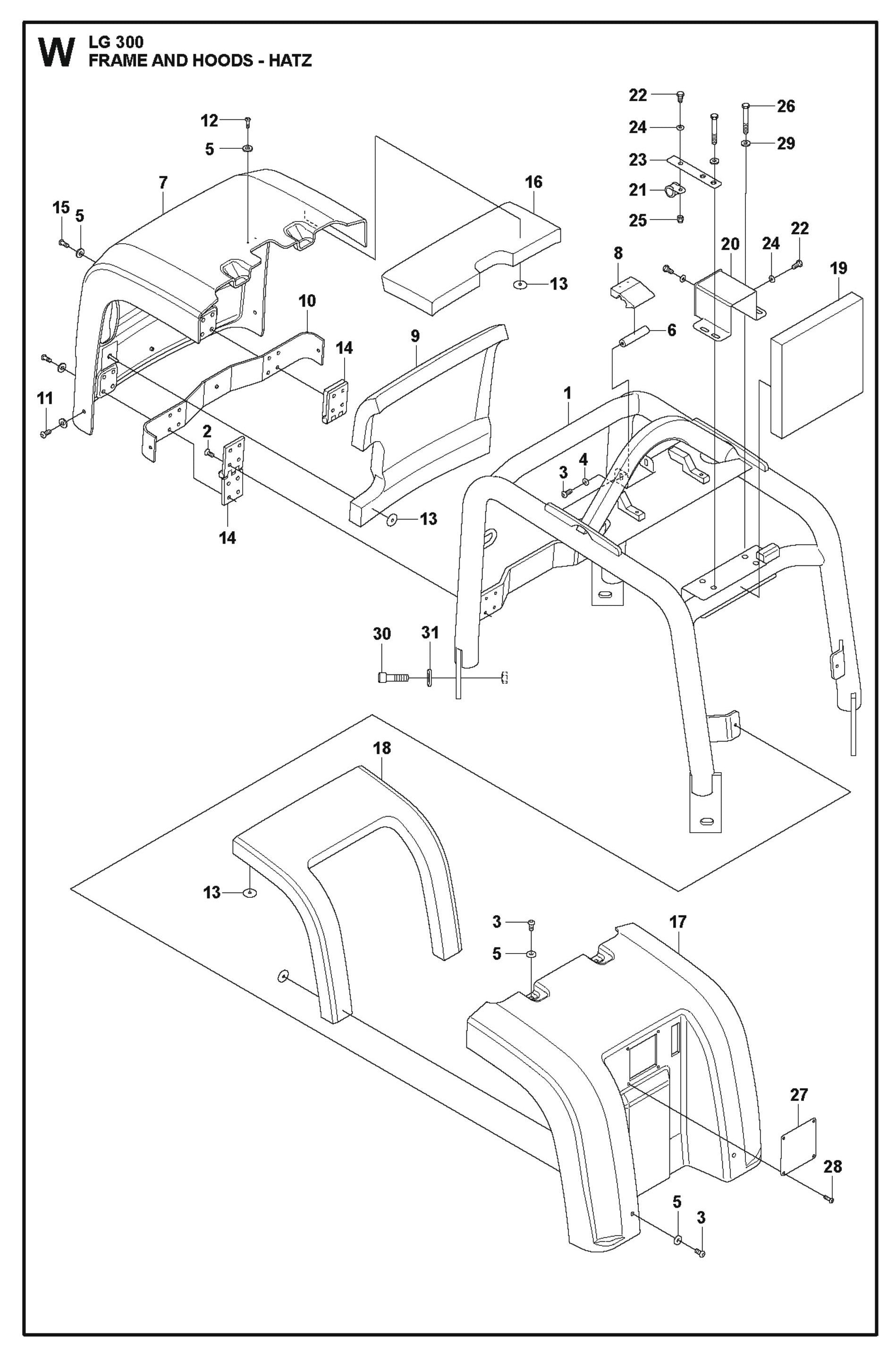 Frame And Hoods - Hatz Parts For LG 300 Petrol By Husqvarna