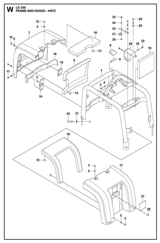 Frame And Hoods - Hatz Parts For LG 300 Petrol By Husqvarna