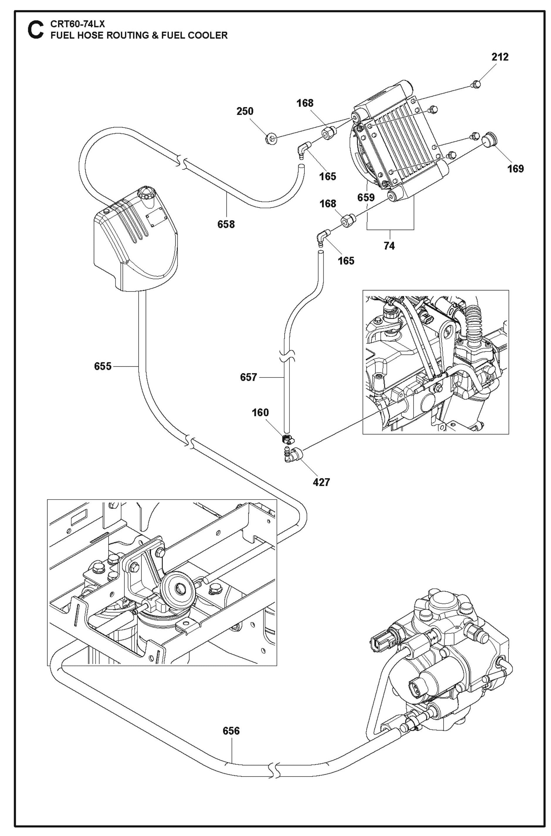 Fuel Hose Routing And Fuel Cooler Parts For Ride On Trowel CRT 60 By Husqvarna