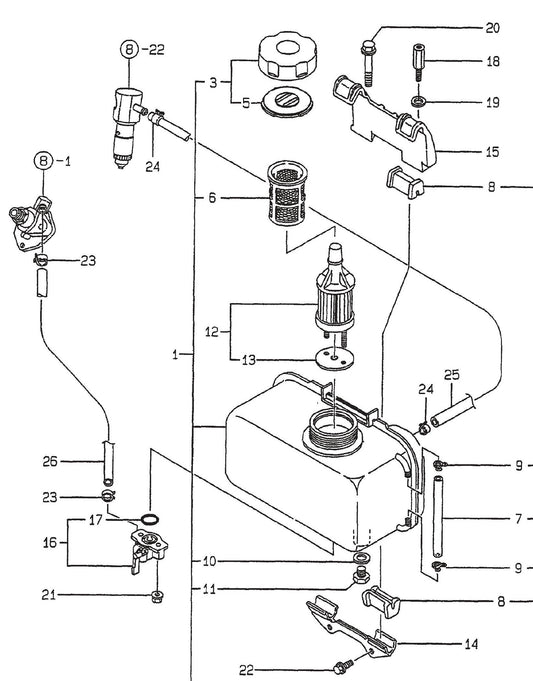 MVH306D Yanmar L-70EE Fuel Tank And Fuel Line Assembly Parts