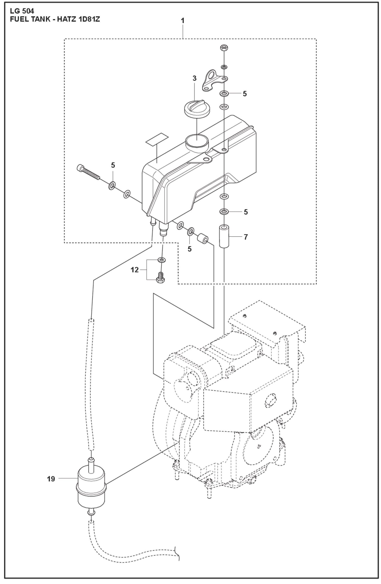 Fuel Tank - Hatz 1D81Z Parts For LG 504 Reversible Plate Compactor By Husqvarna