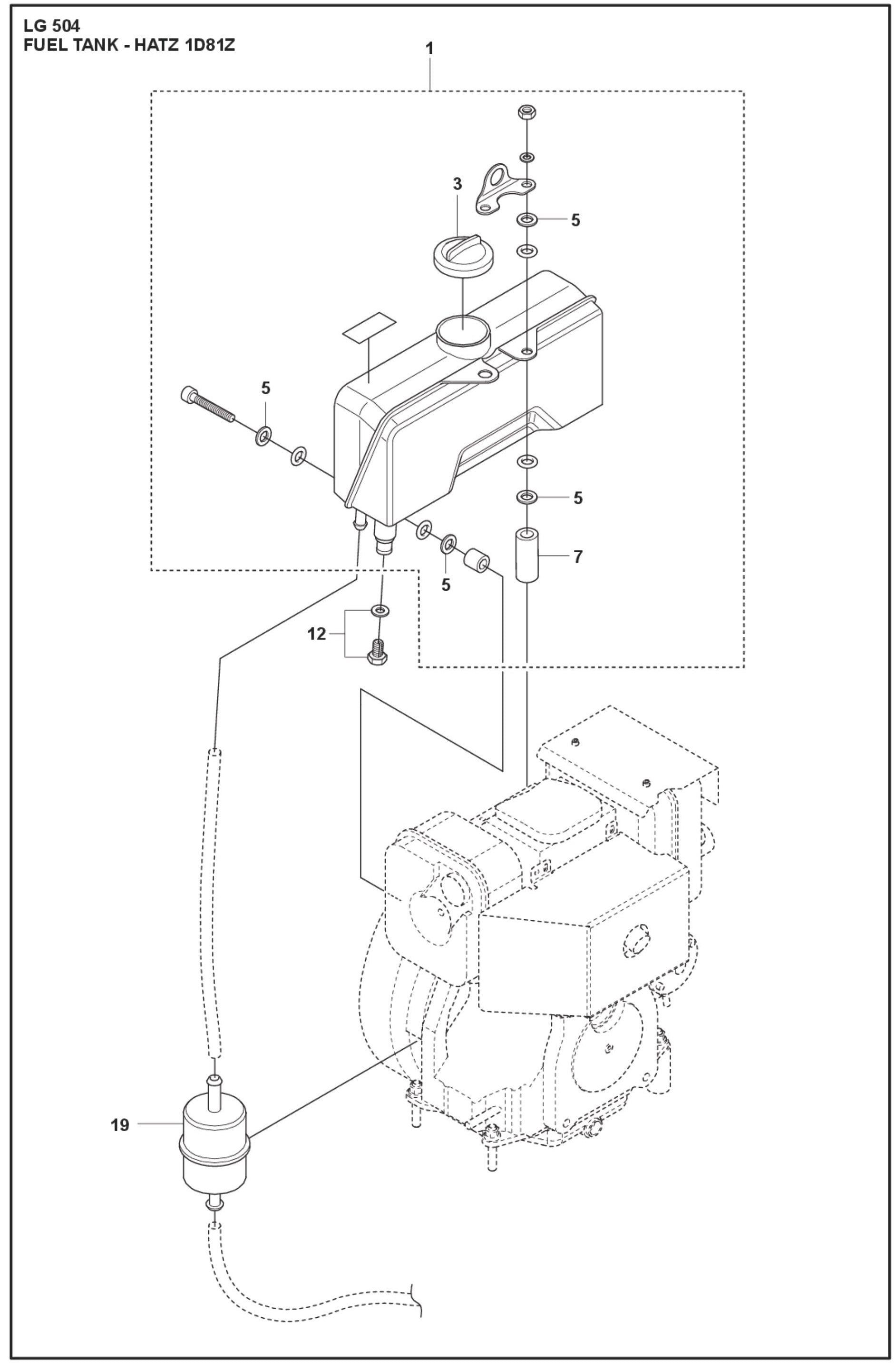 Fuel Tank - Hatz 1D81Z Parts For LG 504 Reversible Plate Compactor By Husqvarna