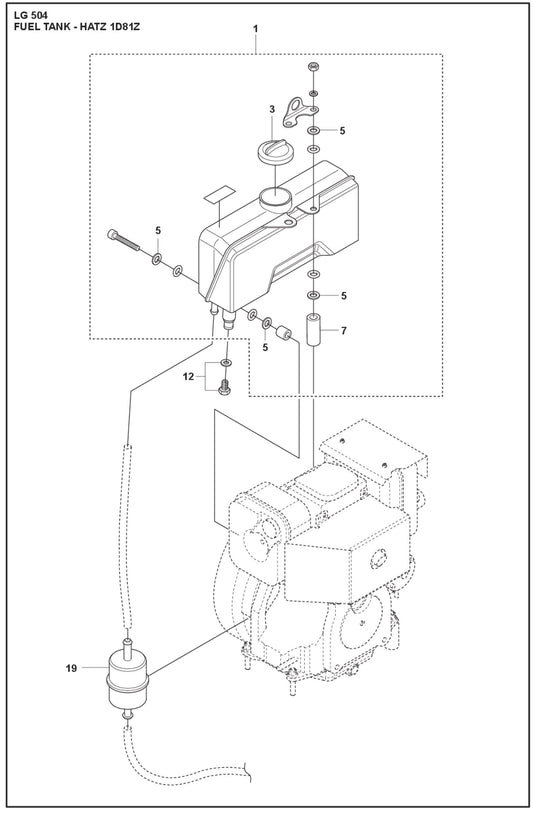 Fuel Tank - Hatz 1D81Z Parts For LG 504 Reversible Plate Compactor By Husqvarna