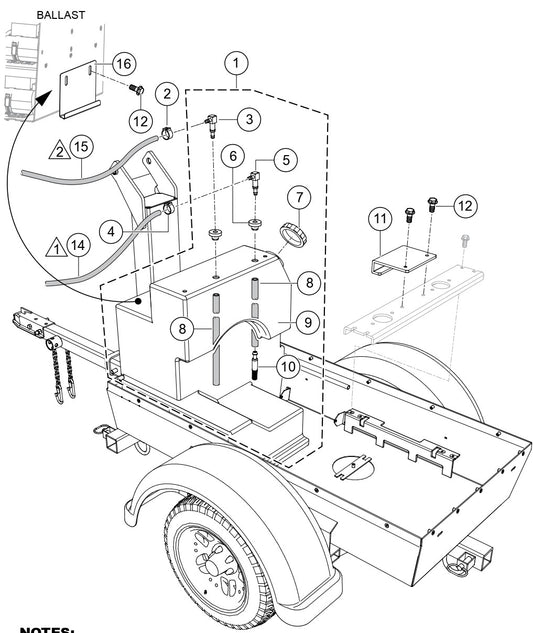 Fuel Tank, Hoses, Mounting Assembly Parts For LT6KV Light Tower By Multiquip 
