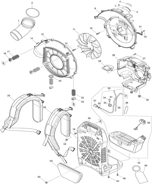 Fuel Tank, Engine Cover Assembly Parts For EB5300WH, EB5300TH  Blower By Makita
