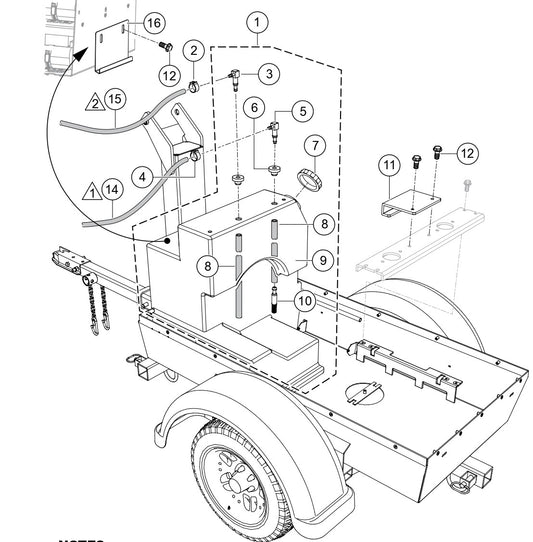 Fuel Tank, Hoses And Mounting Assembly Parts For LT6K5 Light Tower By Multiquip 