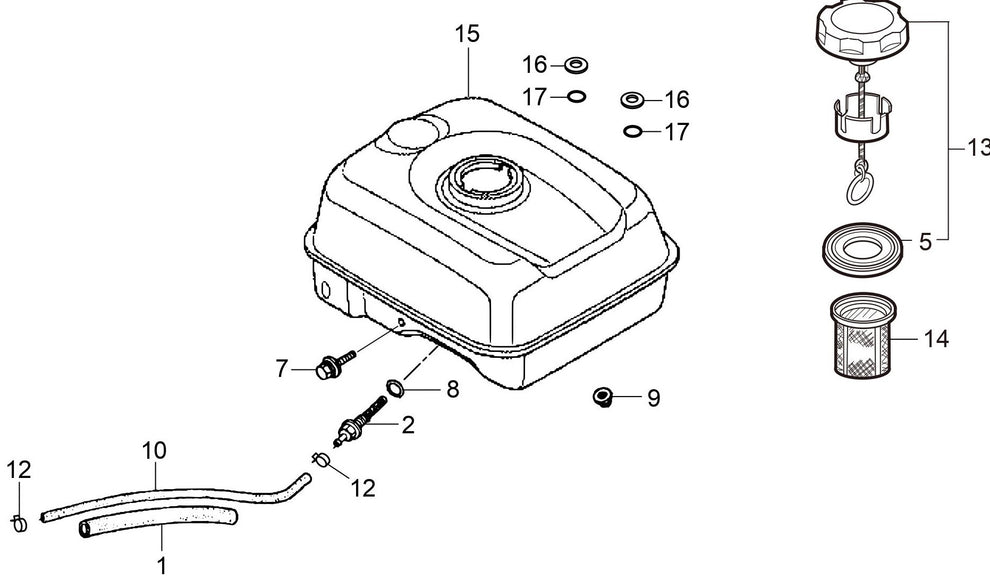 MVH128GH Honda GX160UT2SCM Fuel Tank Assembly Parts