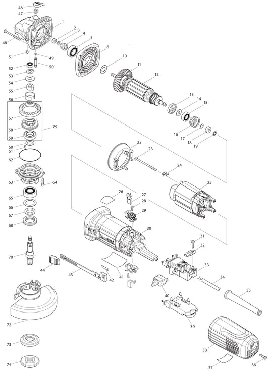 GA4542C Angle Grinder Assembly Parts By Makita