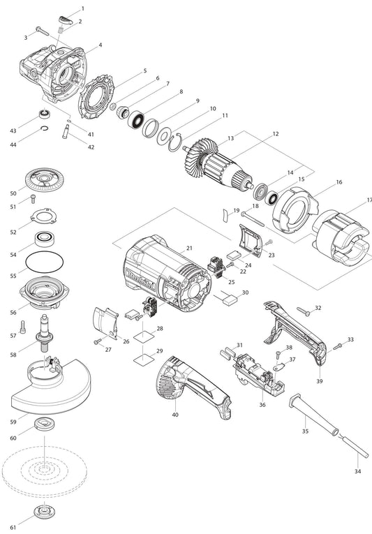 GA7060 Angle Grinder Assembly Parts By Makita