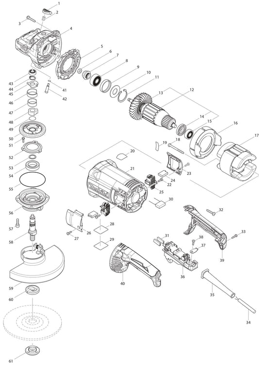 GA7061 Angle Grinder Assembly Parts By Makita