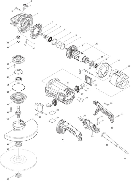 GA9060 Angle Grinder Assembly Parts By Makita