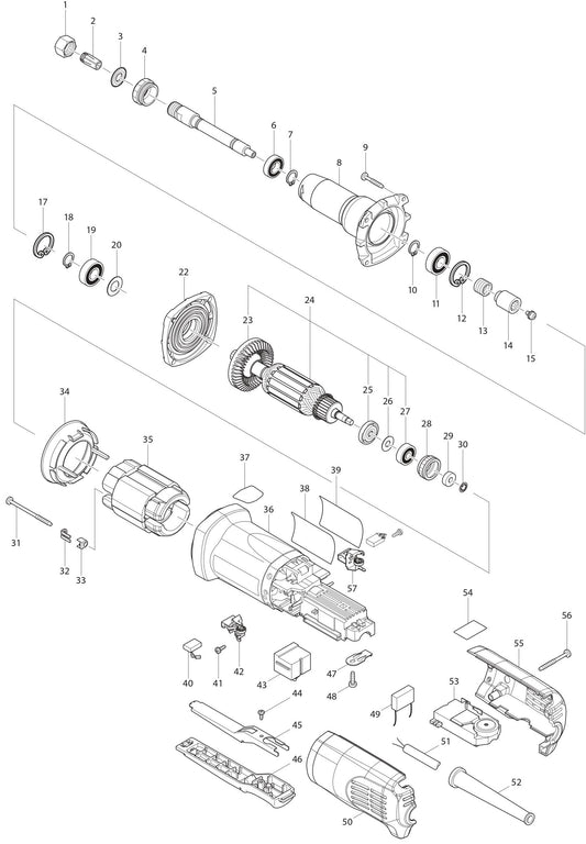 GD0801C Angle Grinder Assembly Parts By Makita