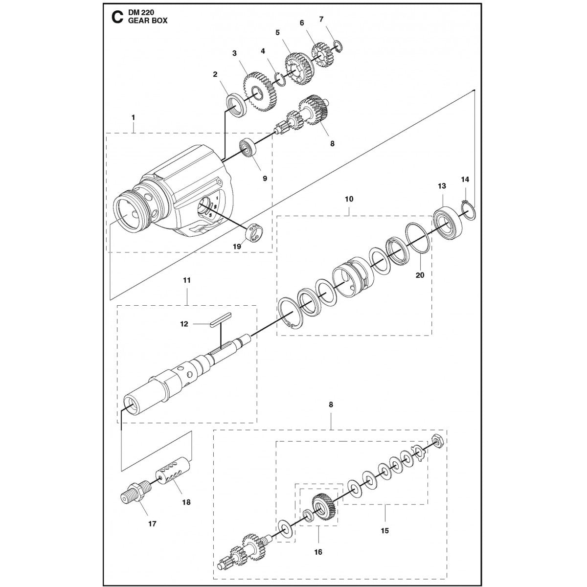 Gearbox Parts For Core Drill Motors DM 220 By Husqvarna