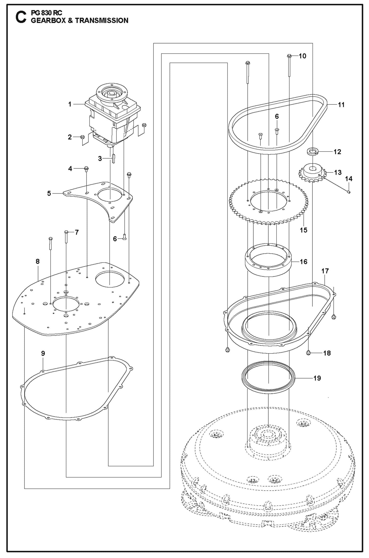 Gearbox and Transmission Parts For PG 830 RC By Husqvarna