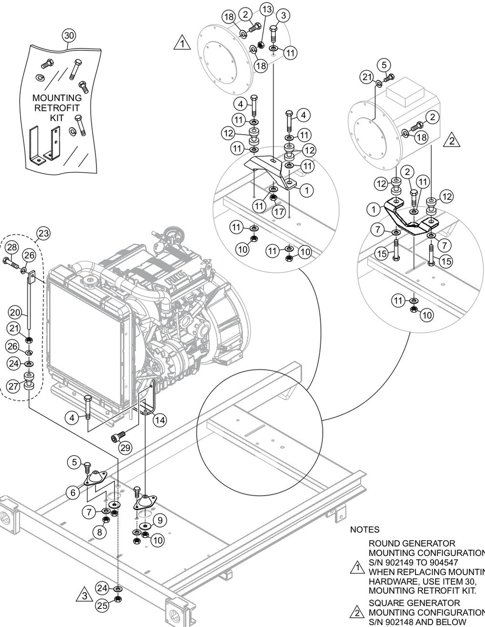 Generator / Engine Mounting Assembly (OLD STYLE DEUTZ/LOMBARDINI) Parts By Multiquip