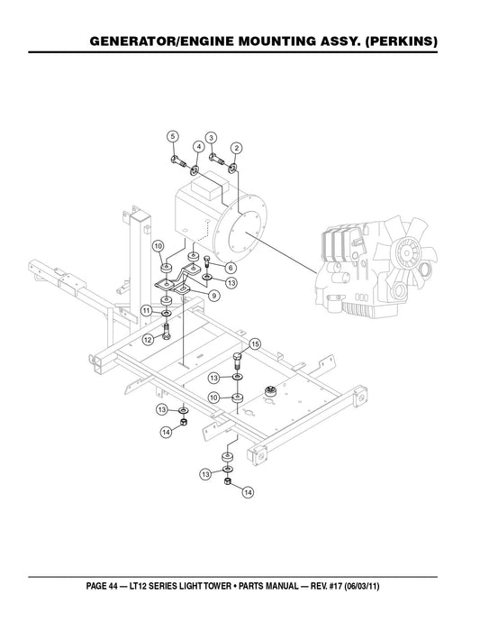 Generator/Engine Mounting (Perkins) Assembly Parts For LT 12 Series Light Tower By Multiquip