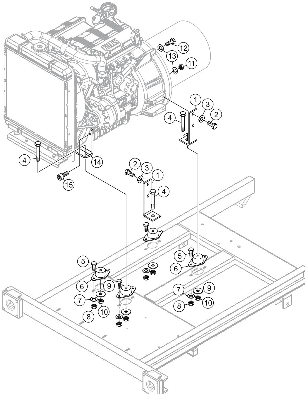 Generator/Engine Mounting (S/N 904548 AND ABOVE) Assembly Parts for LT12D50SA Light Tower By Multiquip
