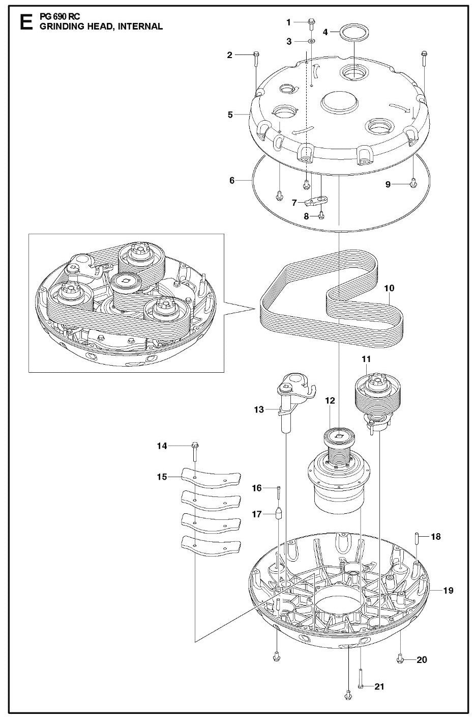 Grinding Head Internal Parts For PG 690 RC By Husqvarna