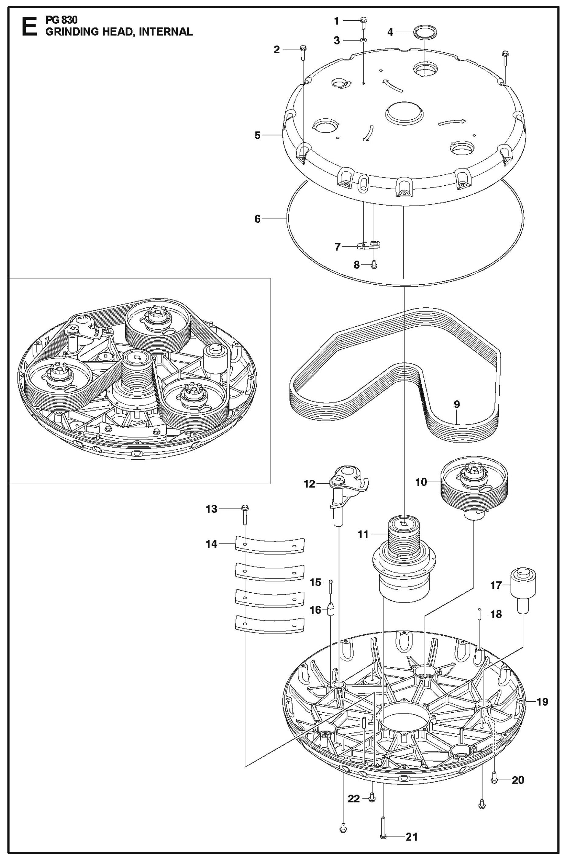 Grinding Head, Internal Parts For PG 830 By Husqvarna