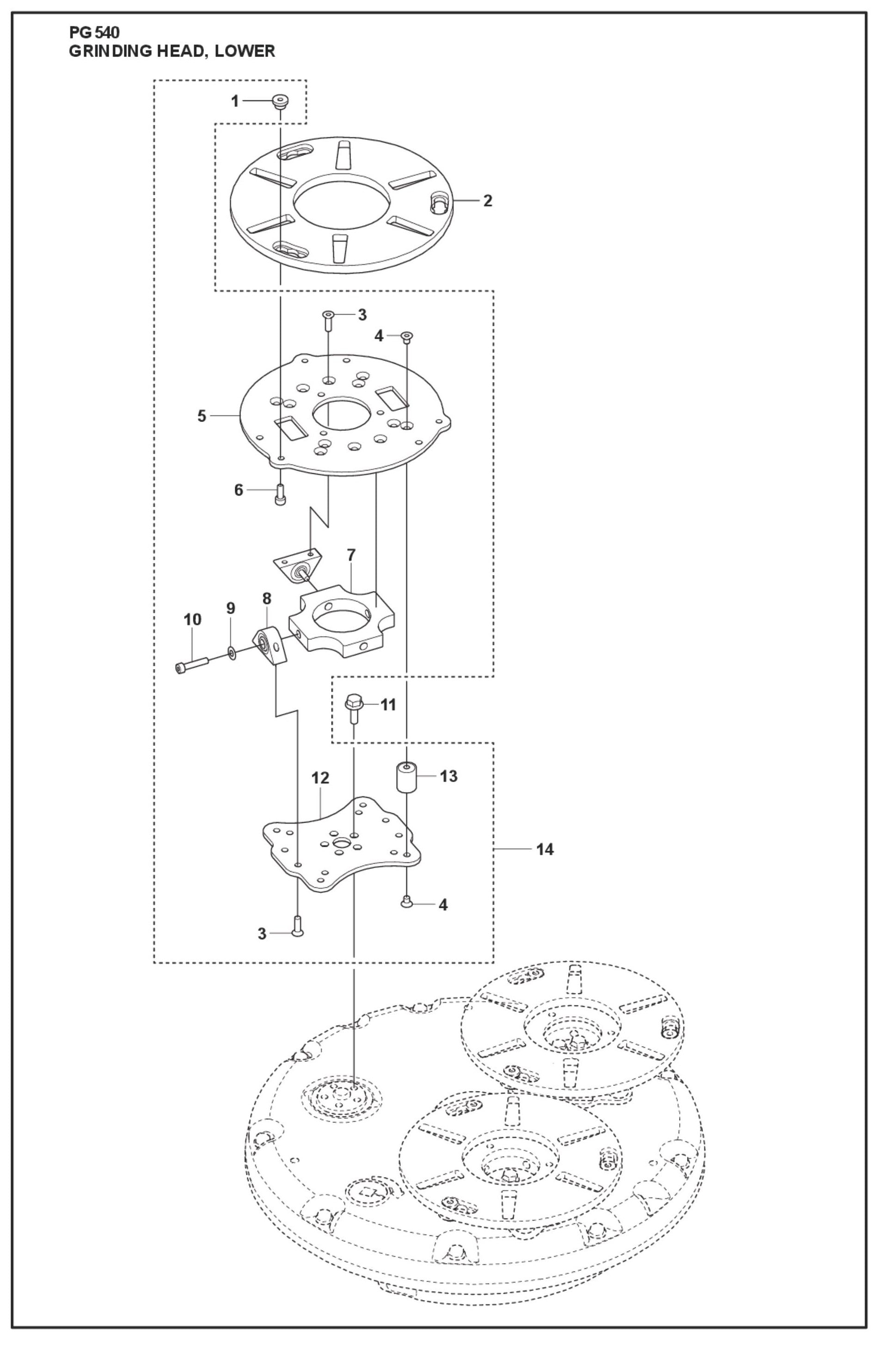 Grinding Head, Lower Parts For PG 540 4 KW By Husqvarna