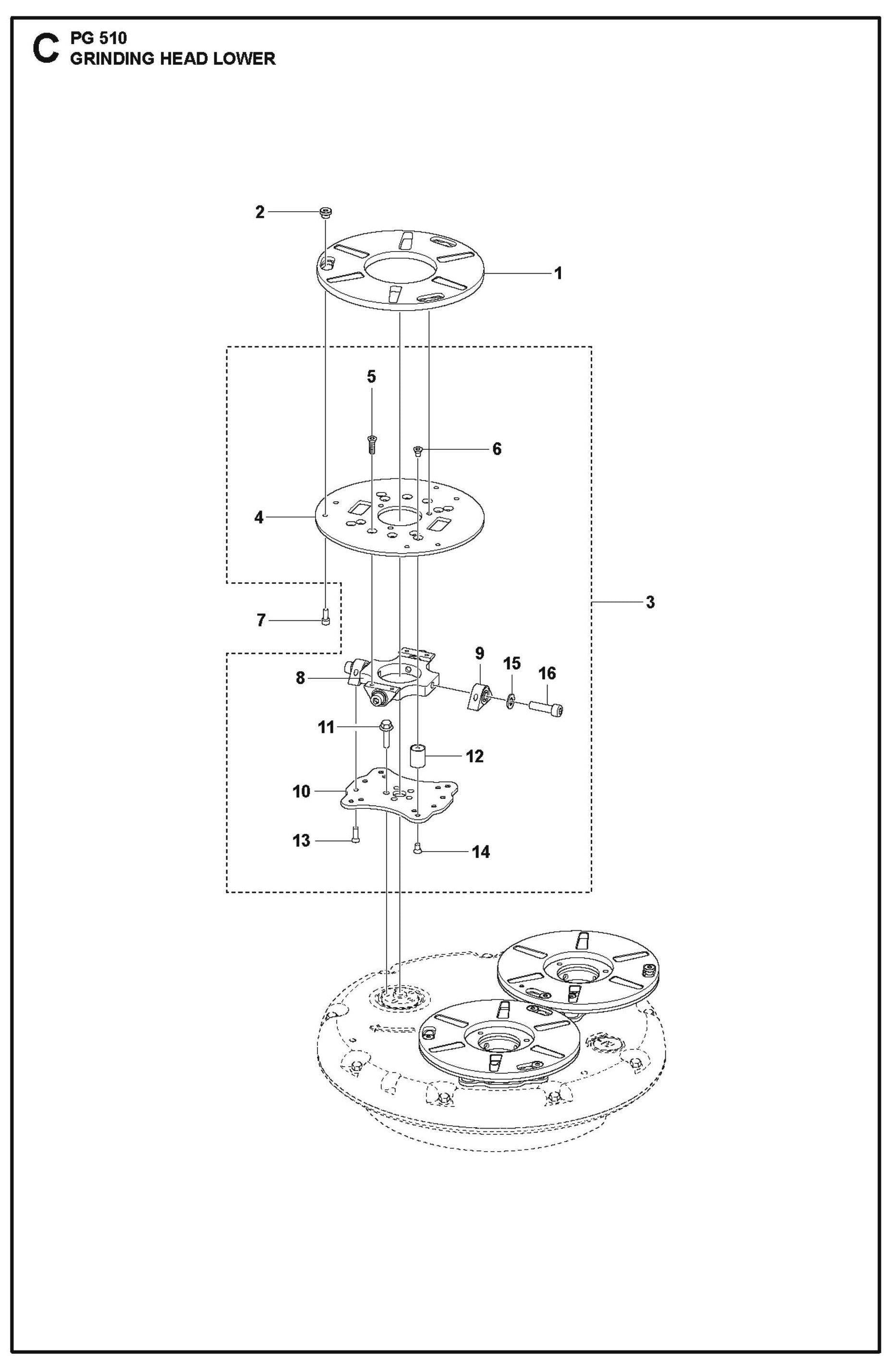 Grinding Head Lower Parts For PG 510 By Husqvarna