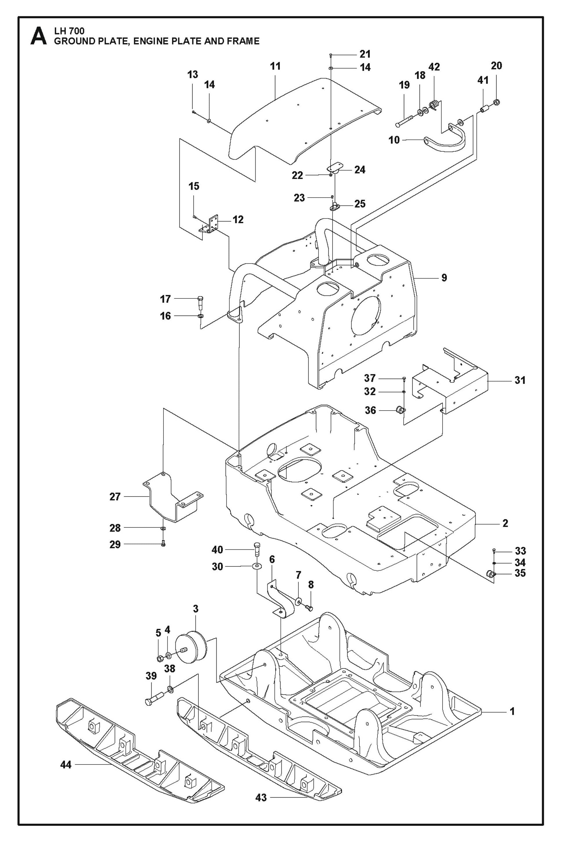 Ground Plate, Engine Plate and Frame  Parts For LH 700 By Husqvarna