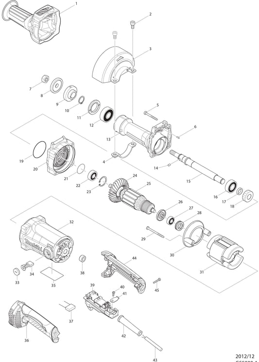 GS5000 Angle Grinder Assembly Parts By Makita