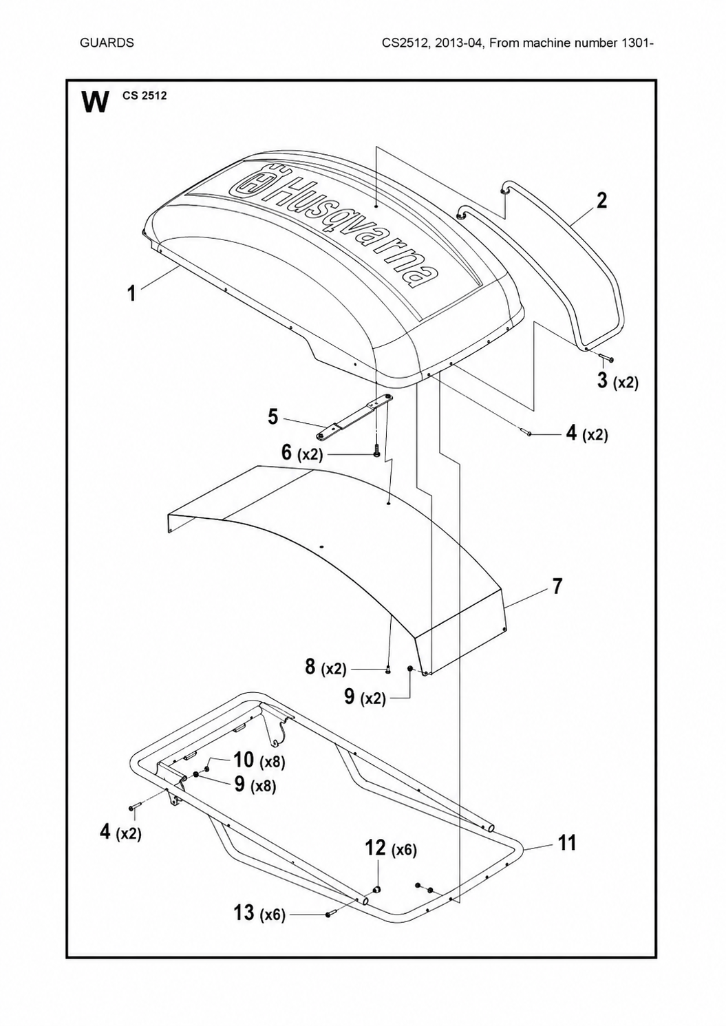 Guards Assembly 3 Parts For Wire Saw CS 2512 By Husqvarna