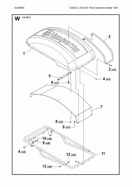 Guards Assembly 3 Parts For Wire Saw CS 2512 By Husqvarna