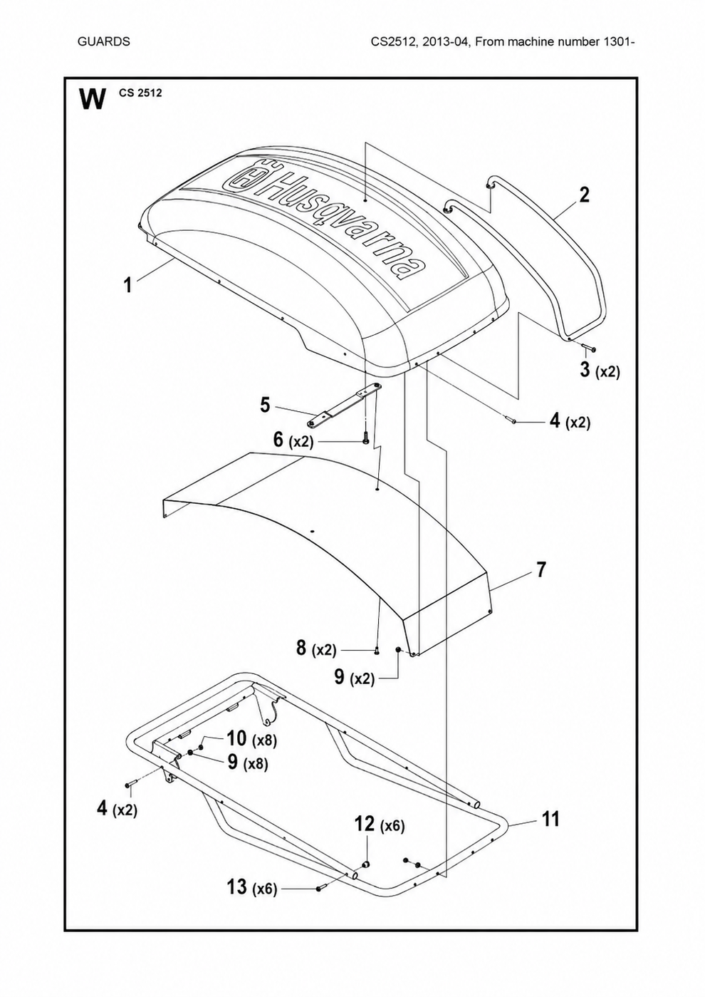 Guards Assembly 3 Parts For Wire Saw CS 2512 By Husqvarna