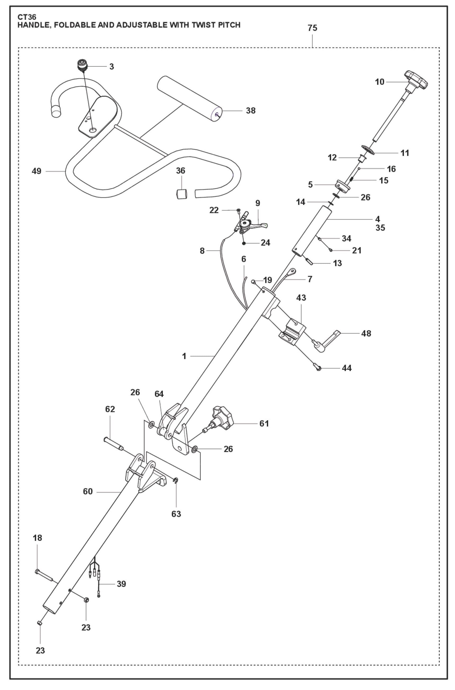 Handle, Folder And Adjustable With Twist Pitch Parts For CT 36 By Husqvarna