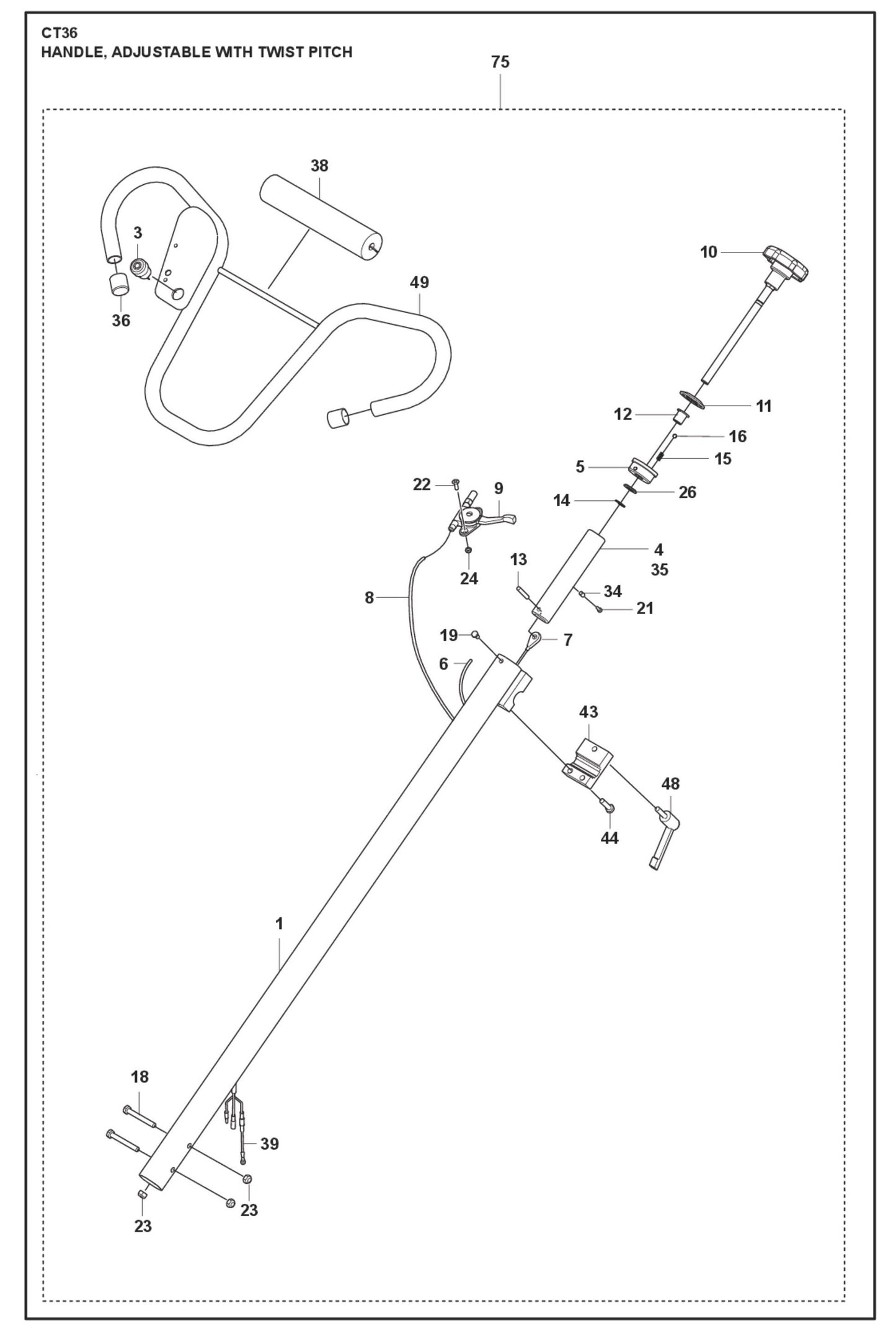 Handle, Adjustable With Twist Pitch Parts For CT 36 By Husqvarna
