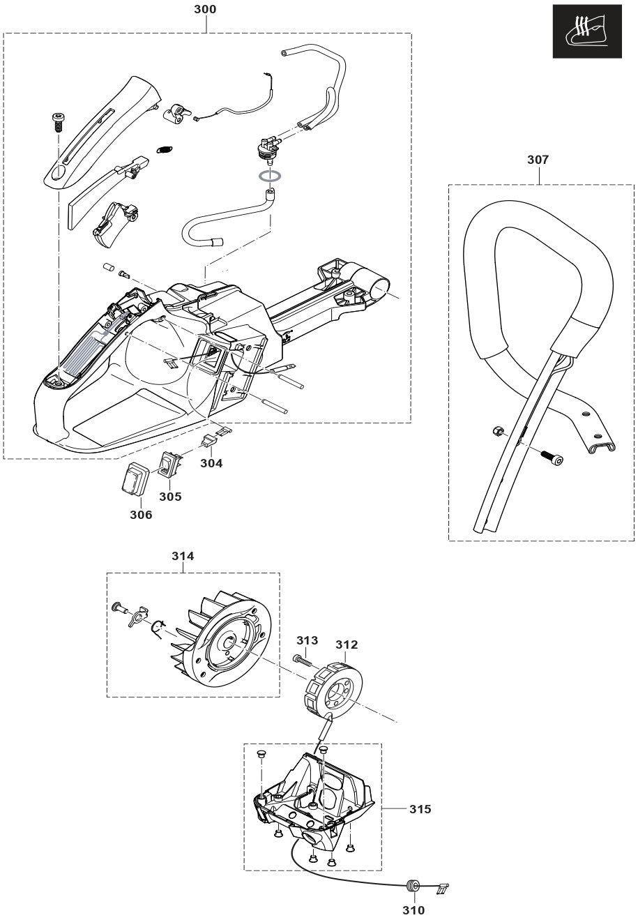 Heated Handle Assembly Parts For EA6100PREG, EA6100PREL, EA6100PRGG Gas Chain Saw Parts by Makita