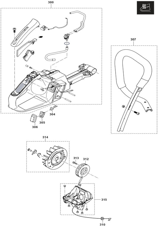 Heated Handle Assembly Parts For EA6100PREG, EA6100PREL, EA6100PRGG Gas Chain Saw Parts by Makita