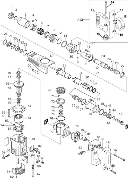 HM1140C Demolition Hammers Assembly Parts 1 By Makita
