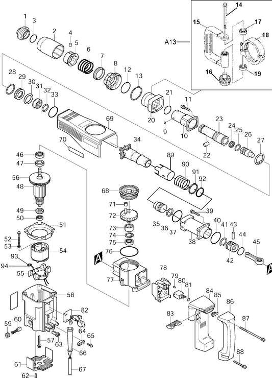 HM1140C Demolition Hammers Assembly Parts 1 By Makita
