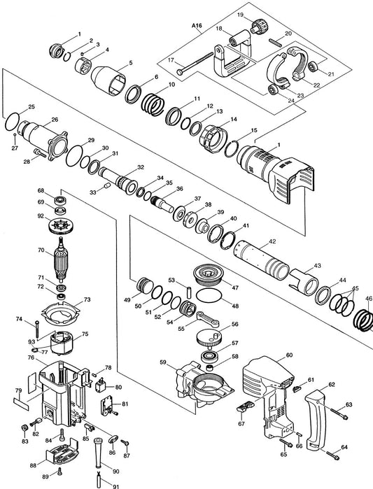 HM1242C Demolition Hammer Assembly Parts By Makita