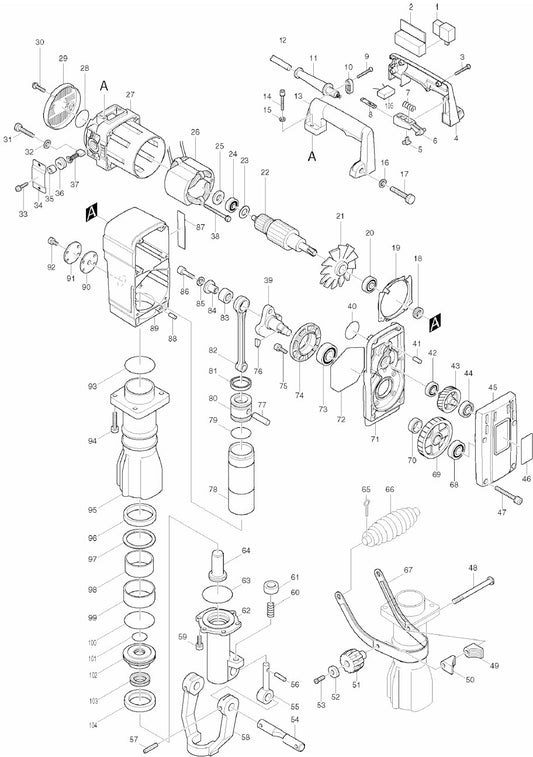 HM1303 Demolition Hammer Assembly Parts By Makita