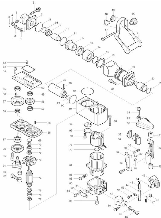 HM1500 Demolition Hammer Assembly Parts By Makita