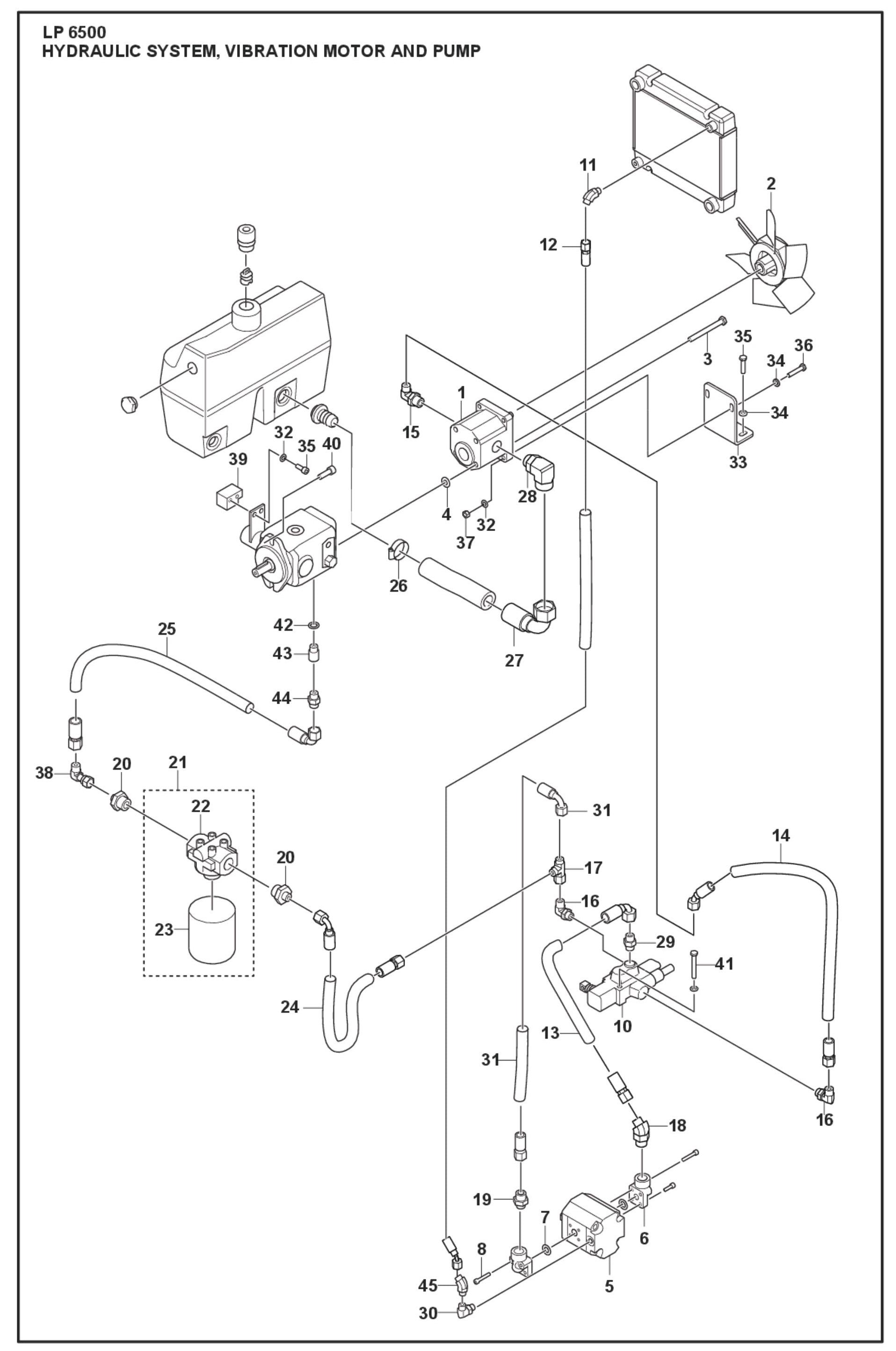 Hydraulic System, Vibration Motor And Pump Parts For LP 6500 Diesel  By Husqvarna