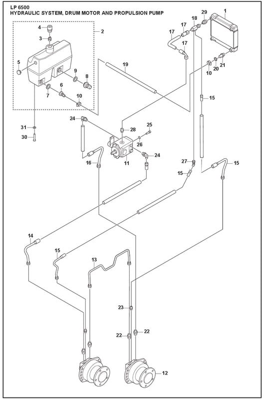 Hydraulic System, Drum Motor And Propulsion Pump Parts For LP 6500 Diesel  By Husqvarna
