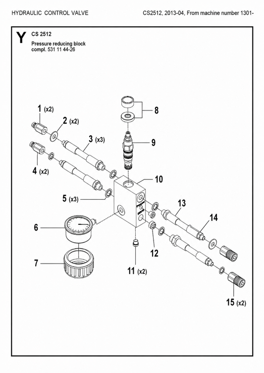 Hydraulic control valve / Pressure Reducing Block Complete Parts For Wire Saw CS 2512 By Husqvarna