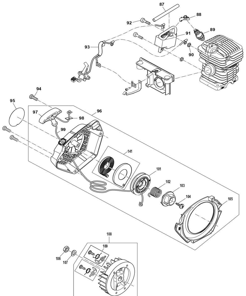 Ignition Coil, Flywheel, Starter Assembly Parts For EA3200SRBB, EA3201SRBB, EA3201S35B Gas Chain Saw Parts by Makita