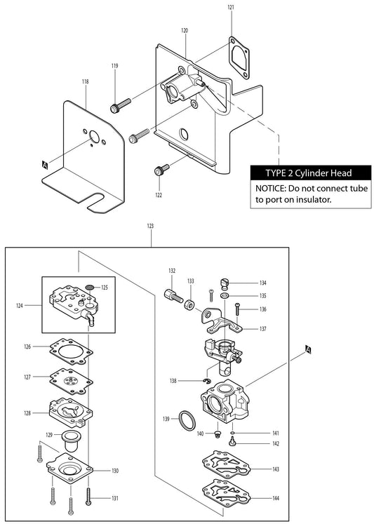 Insulator Carburetor Assembly Parts For BBX7600N Blower, BBX7600N - 4-Stroke Bagpack Blower, BBX7600 - 4-Stroke Bagpack Blower, BBX7600CA - 75.6 CC Bagpack Blower Parts By Makita