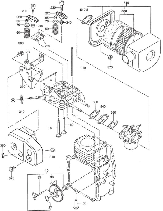 MT54F Robin EH09 Engine Intake And Exhaust Assembly Parts