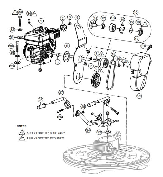 Engine and Clutch Assembly Parts for J3036H55 Trowels by Multiquip Whiteman