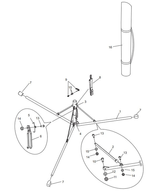 Tripod Assembly Parts-GB3LED (S/N G3200105 and above), GB3LEDB (S/N G3300046 and above)