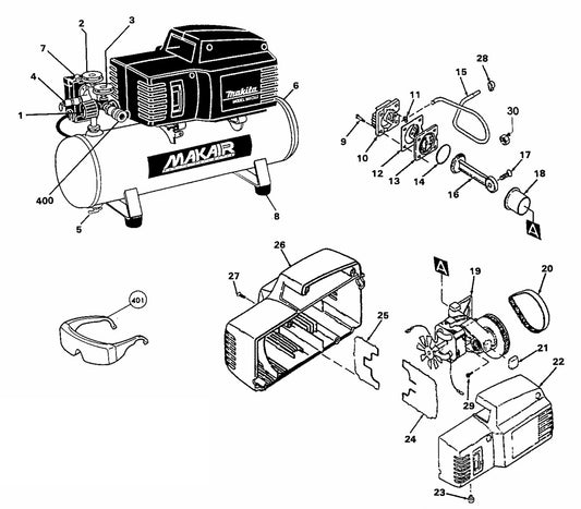 MAC500 Makita air compressor assembly parts